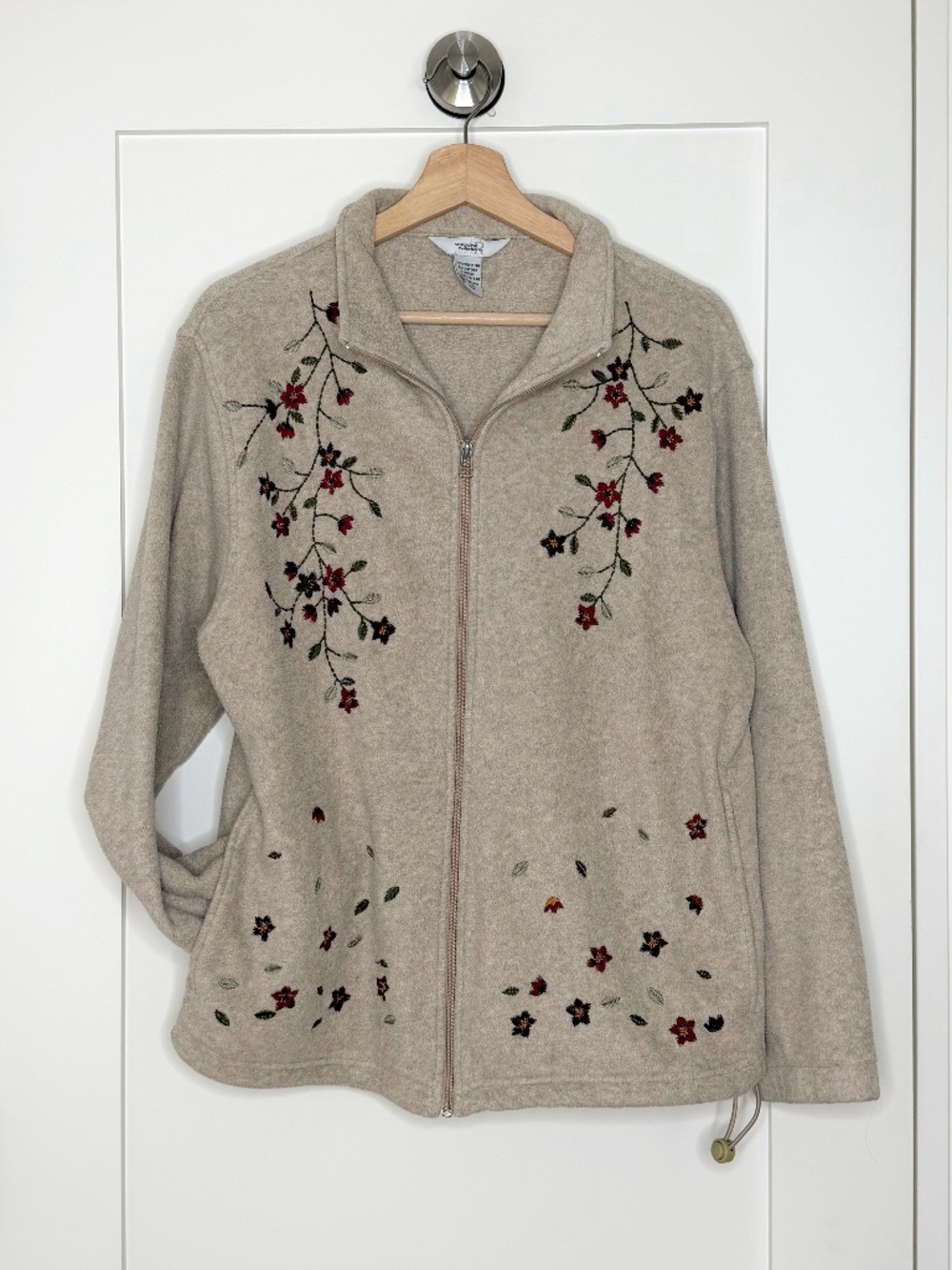 Northern Reflections Vintage Floral Embroidered Full Zip Collared Fleece M